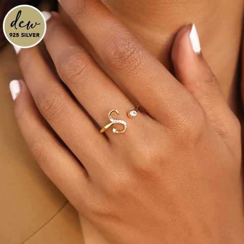 Pipa Bella by Nykaa Fashion Gold-Plated 925 Sterling Silver Stone Studded  Initial S Ring