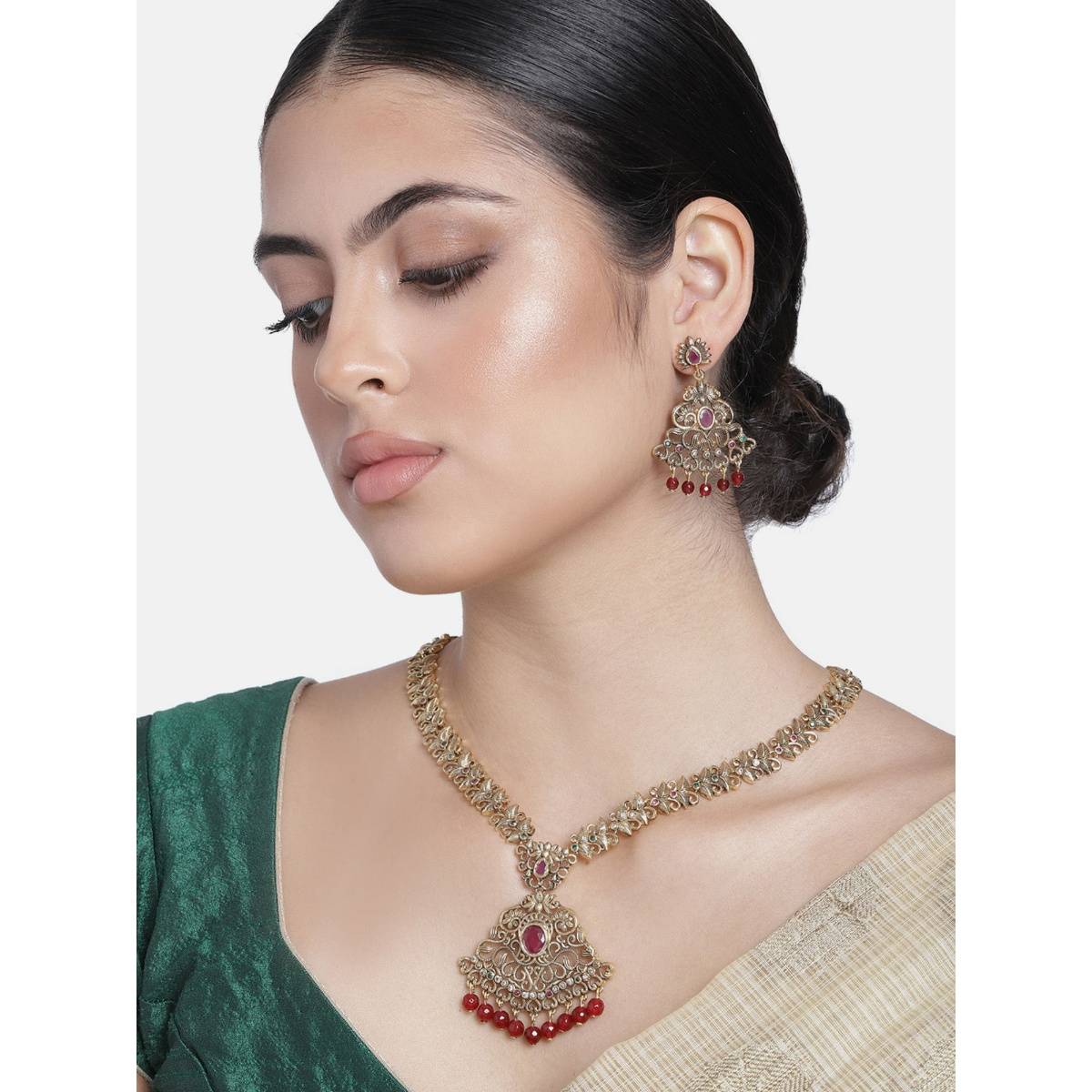 Estele Gold Plated CZ fascinating Necklace for Women (Set of 2)