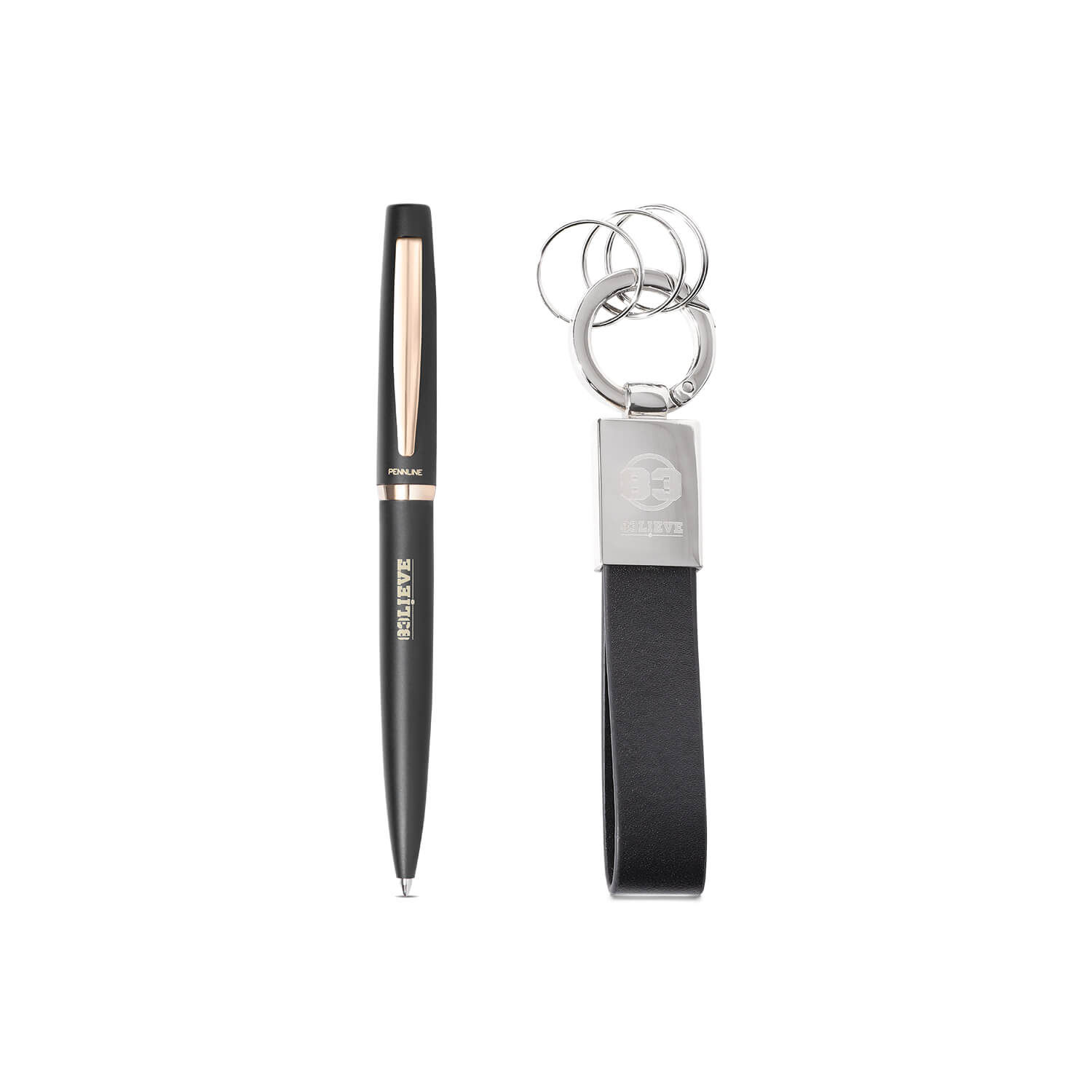 Pennline Gift Set 83 Pennline Ballpoint Pen And Keychain - Black, Gold And Chrome