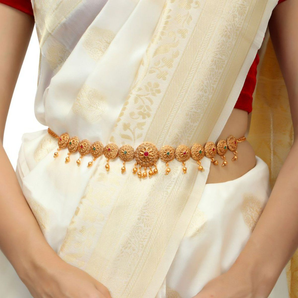 Buy Accessher Gold Plated Red Green Stones Studded Waist Belt Bridal  Kamarbandh Online