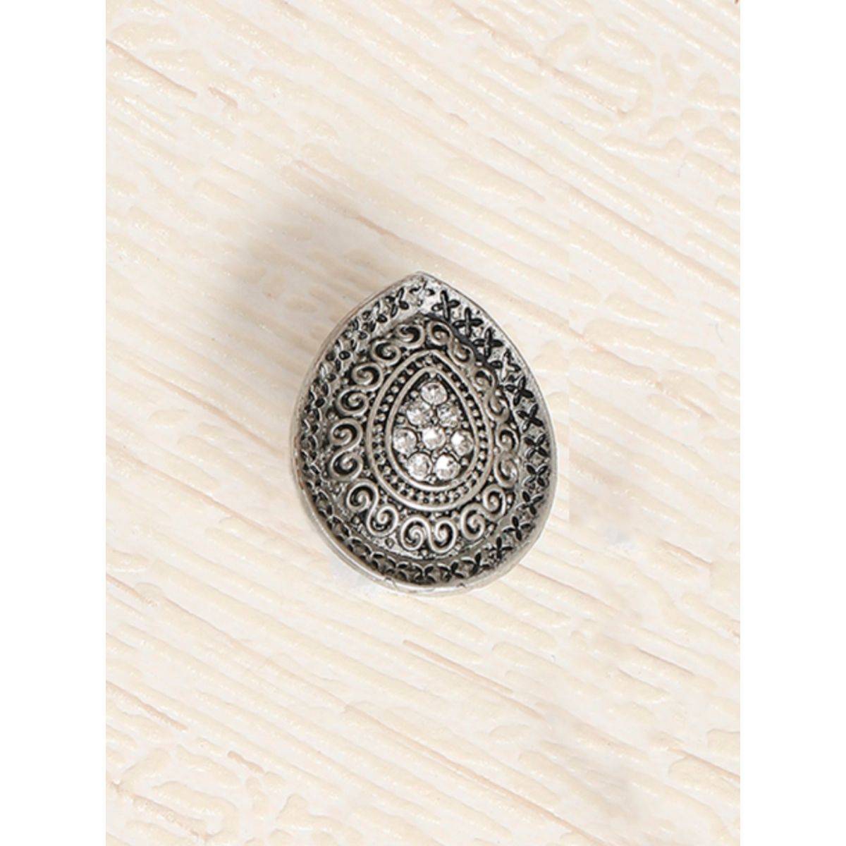 OOMPH Oxidised Silver Stones and Pearls Teardrop Ethnic Traditional Ring