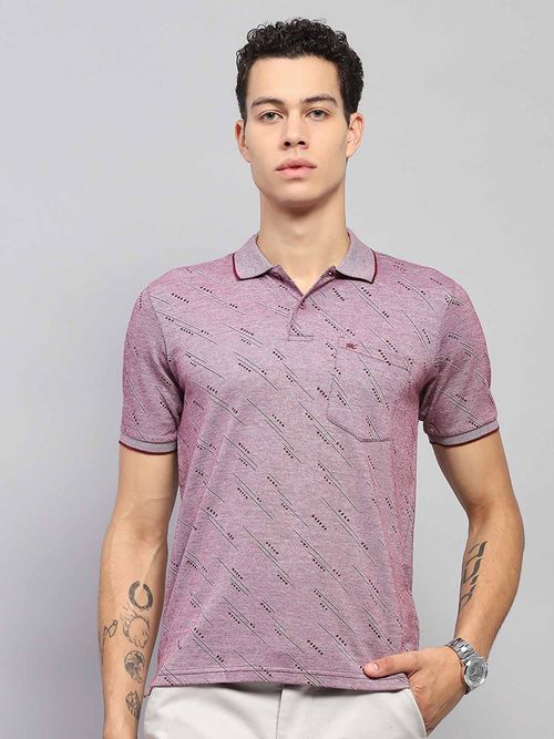 Monte Carlo Men Printed Pink Collar Neck Half Sleeve Polo T-Shirt