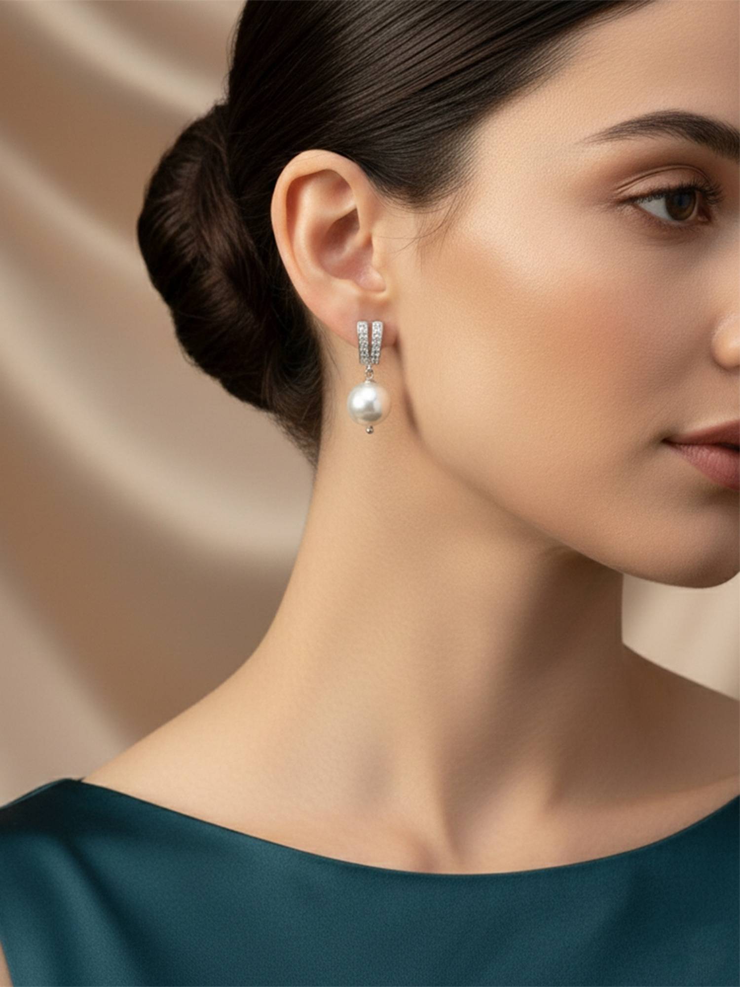 I Jewels Fashion Silver Plated Stud Pearl Dangle Earrings for Women