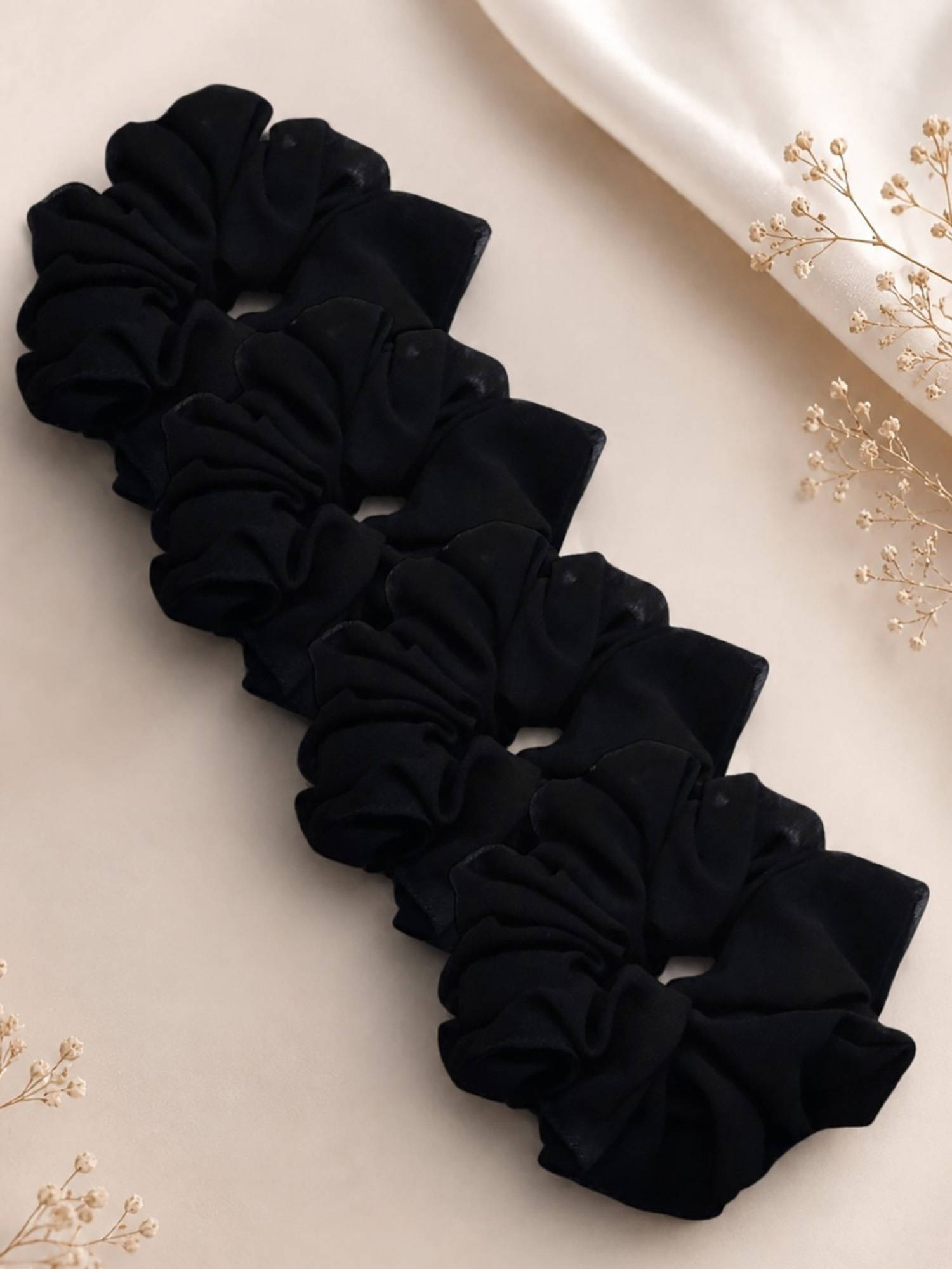 OOMPH Black Satin Tissue Scrunchies (Pack of 3)