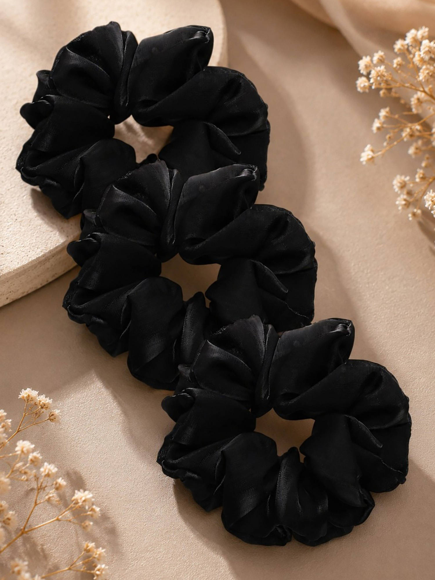 OOMPH Black Georgette Scrunchies (Pack of 4)