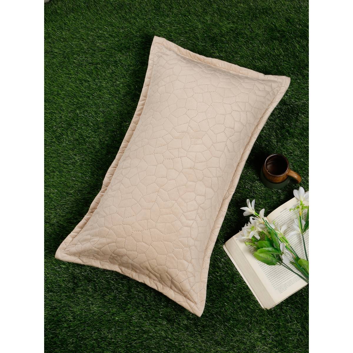 HOSTA HOMES Ultrasonic Polyvelvet Abstract Pillow Covers Cream