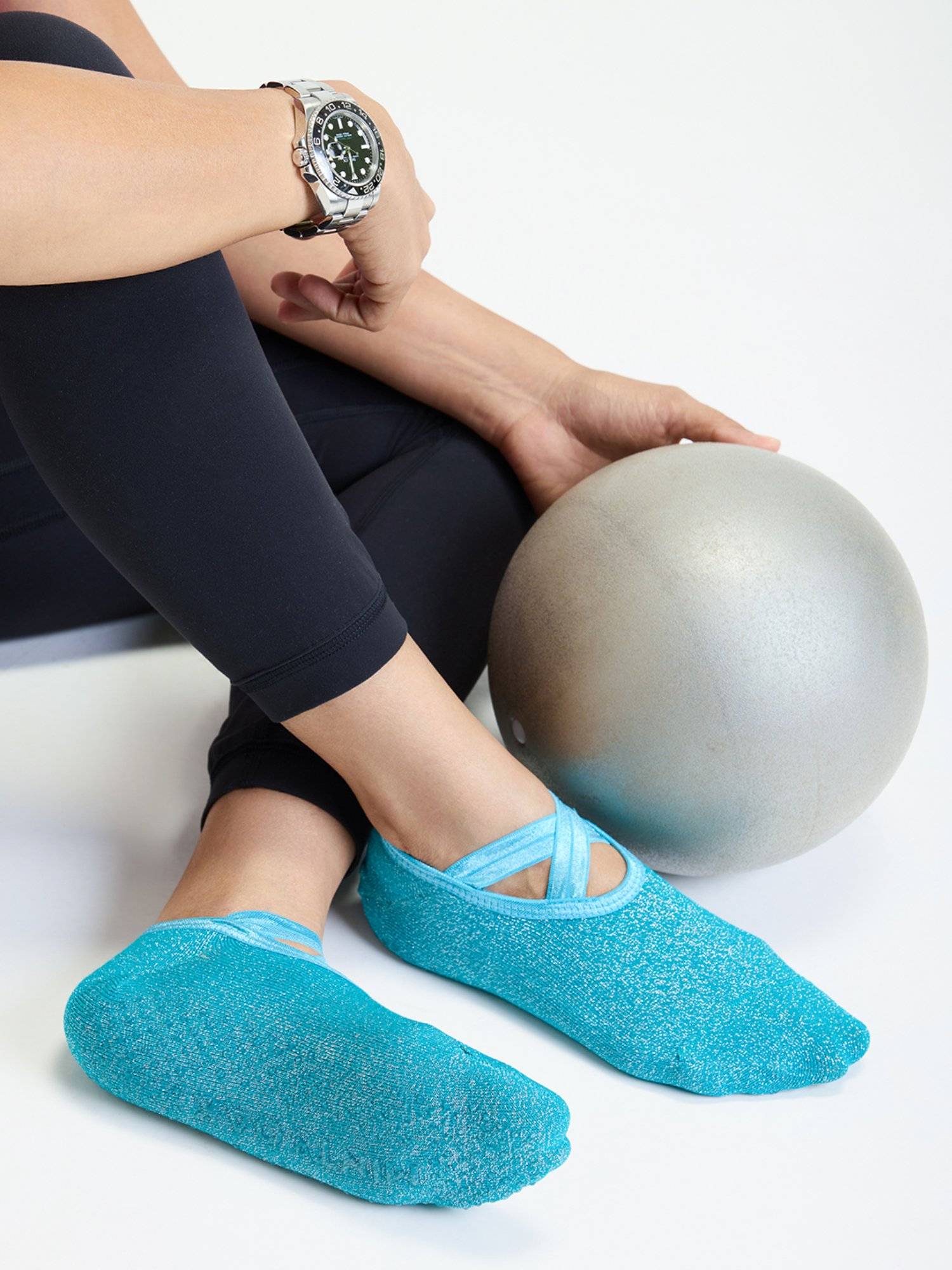 Pilates & Yoga Anti Slip Grip Socks Non Slip Breathable Grip Socks for Women- Shimmer Blue