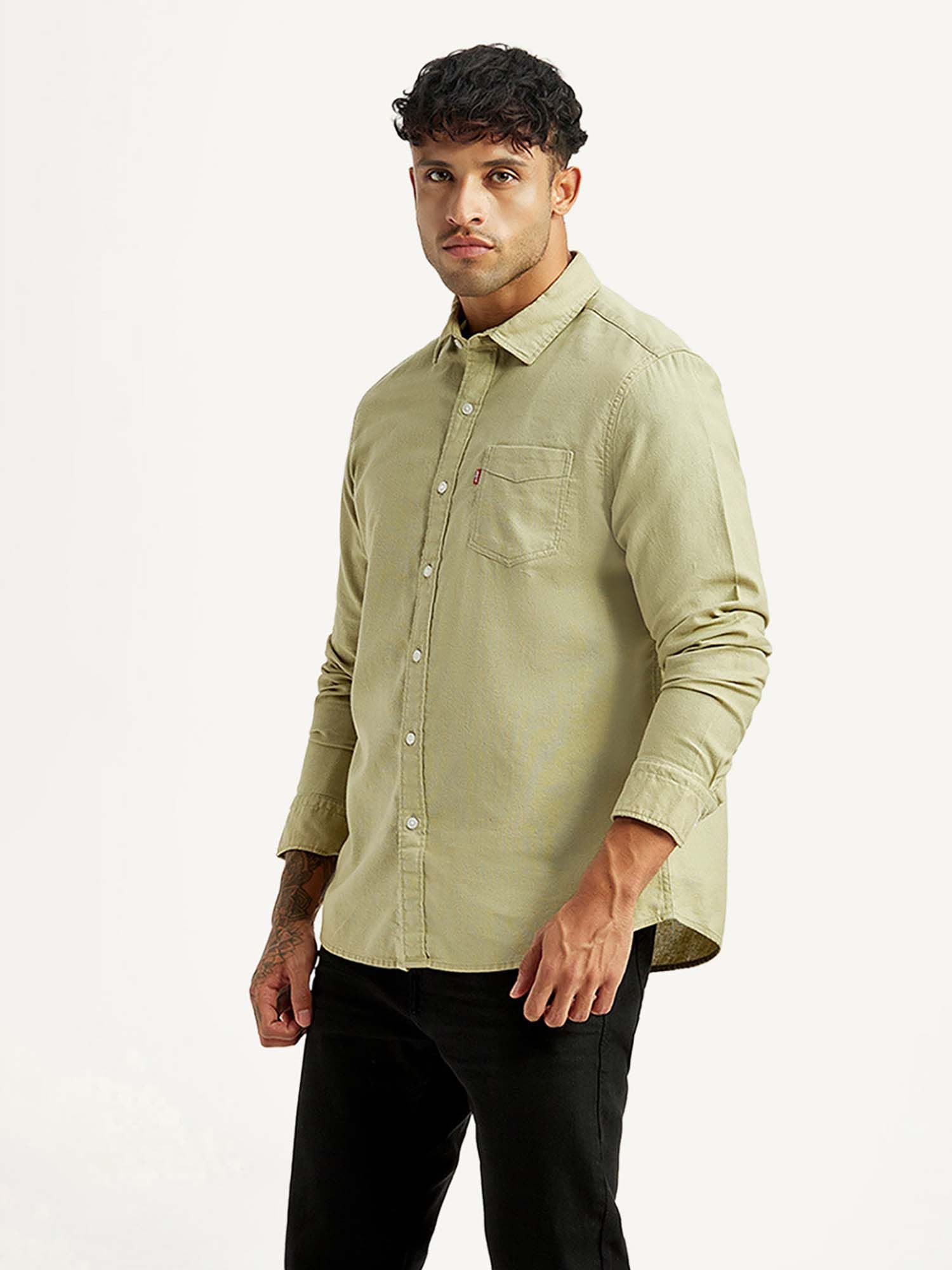 Buy Levi's Olive Solid Regular Slim Fit Shirt Online