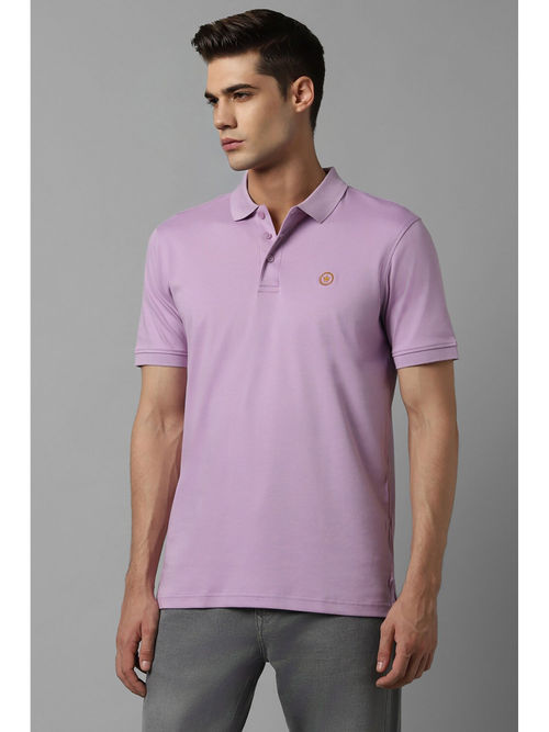 Louis Philippe Mens Purple Solid Collar Neck Polo T-Shirt