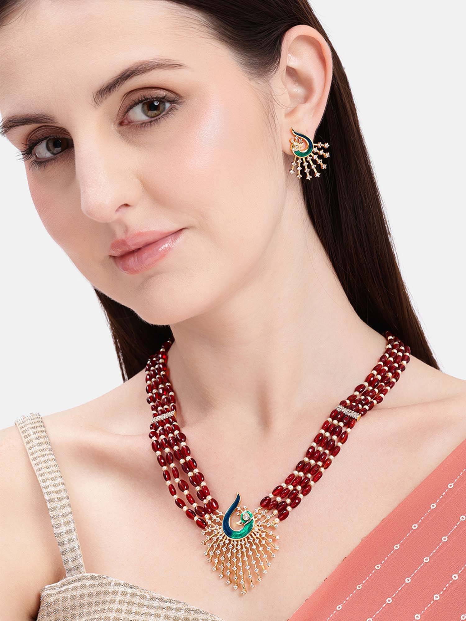Estele Morbagh Imperial Ruby Cz Bead Heritage Necklace Set