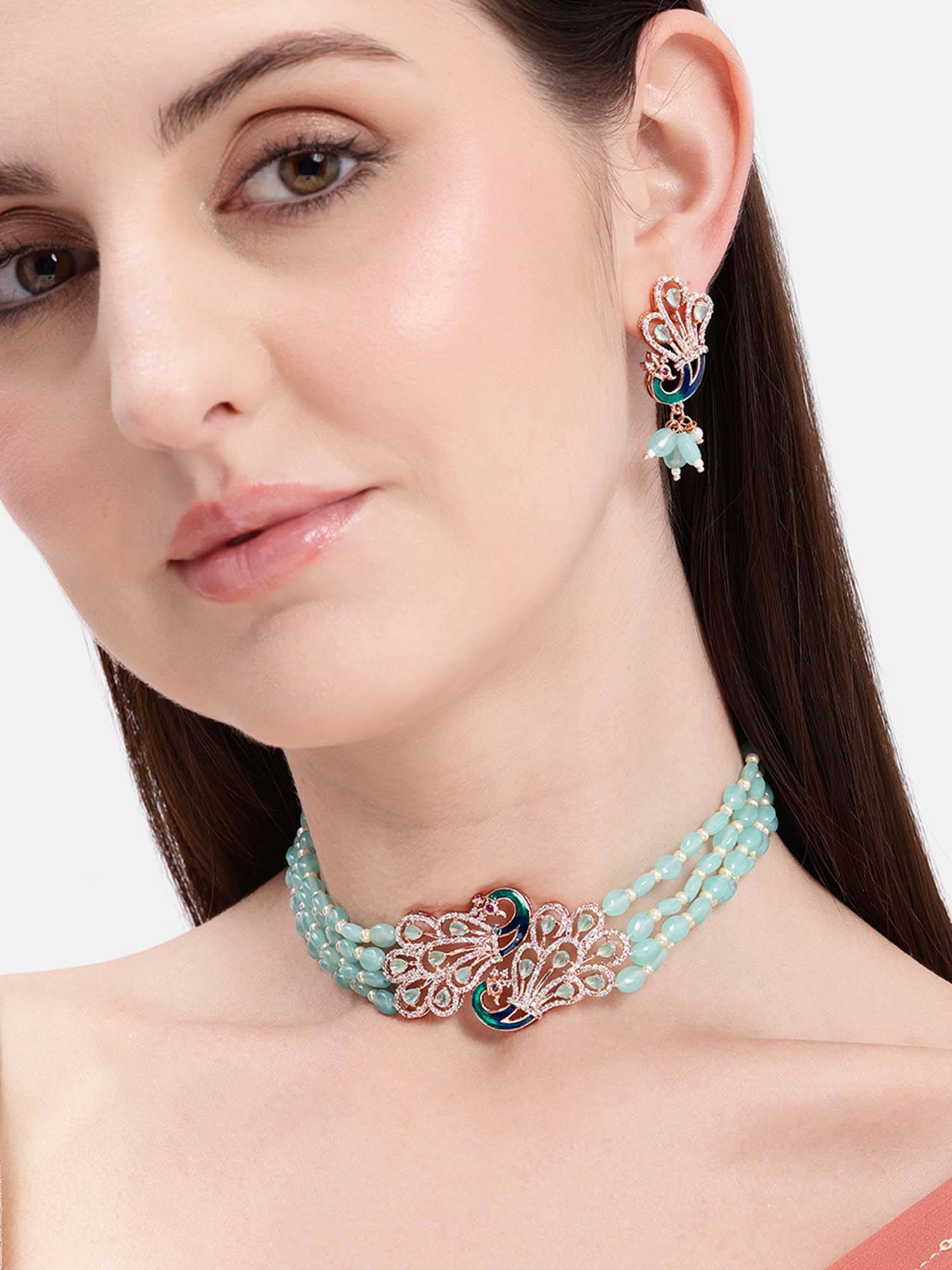 Estele Morbagh Royal Blue Cz Layered Choker Set