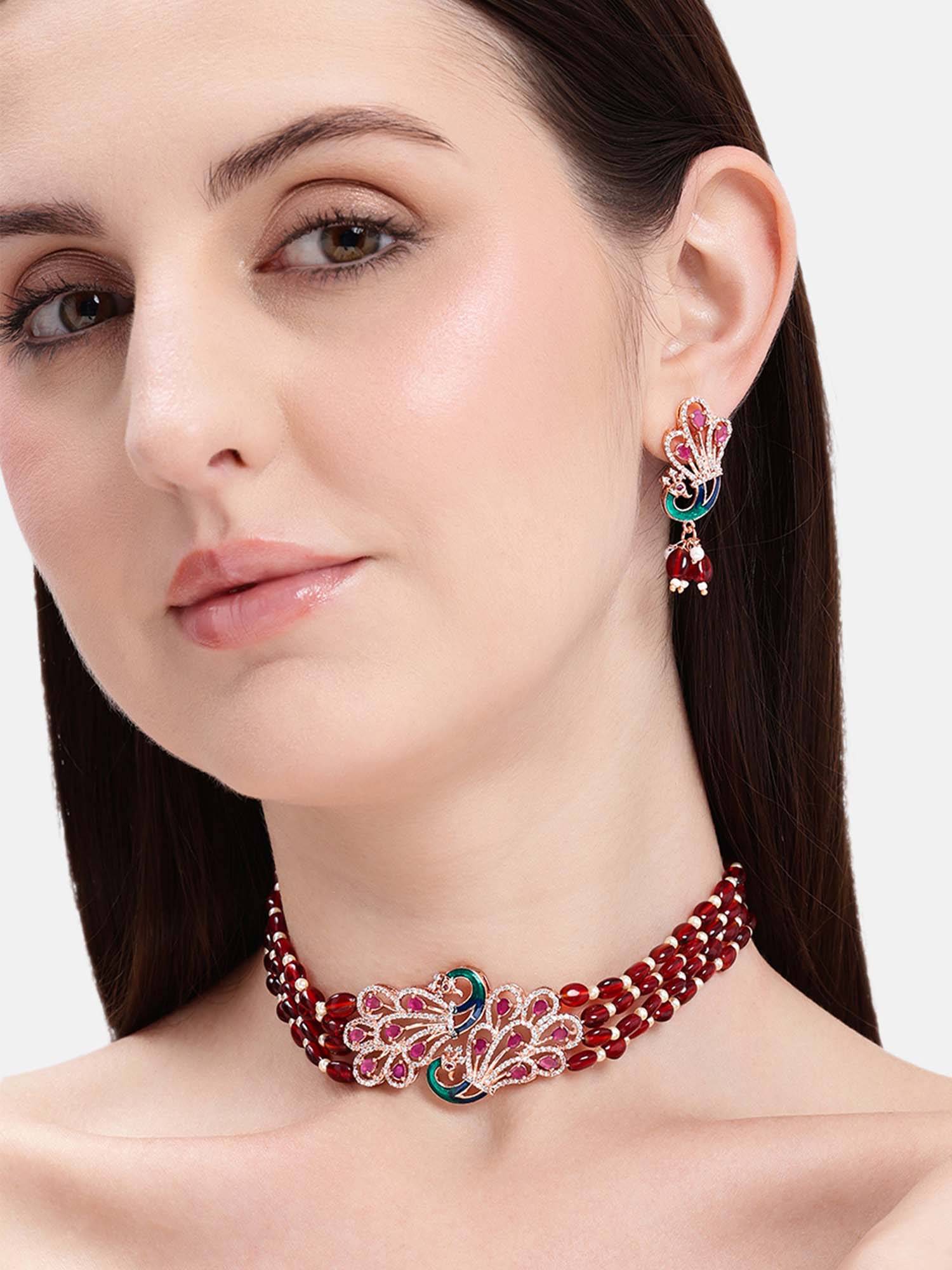 Estele Morbagh Majestic Ruby Cz Statement Choker Set