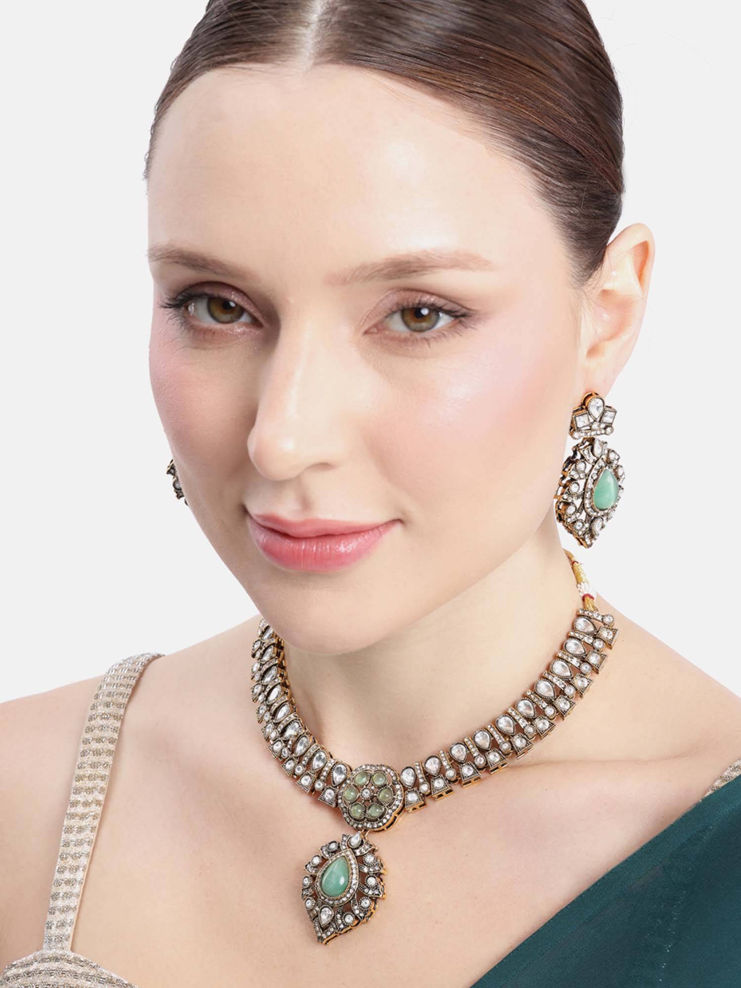 Estele Rajmohini Blue Kundan Necklace Set