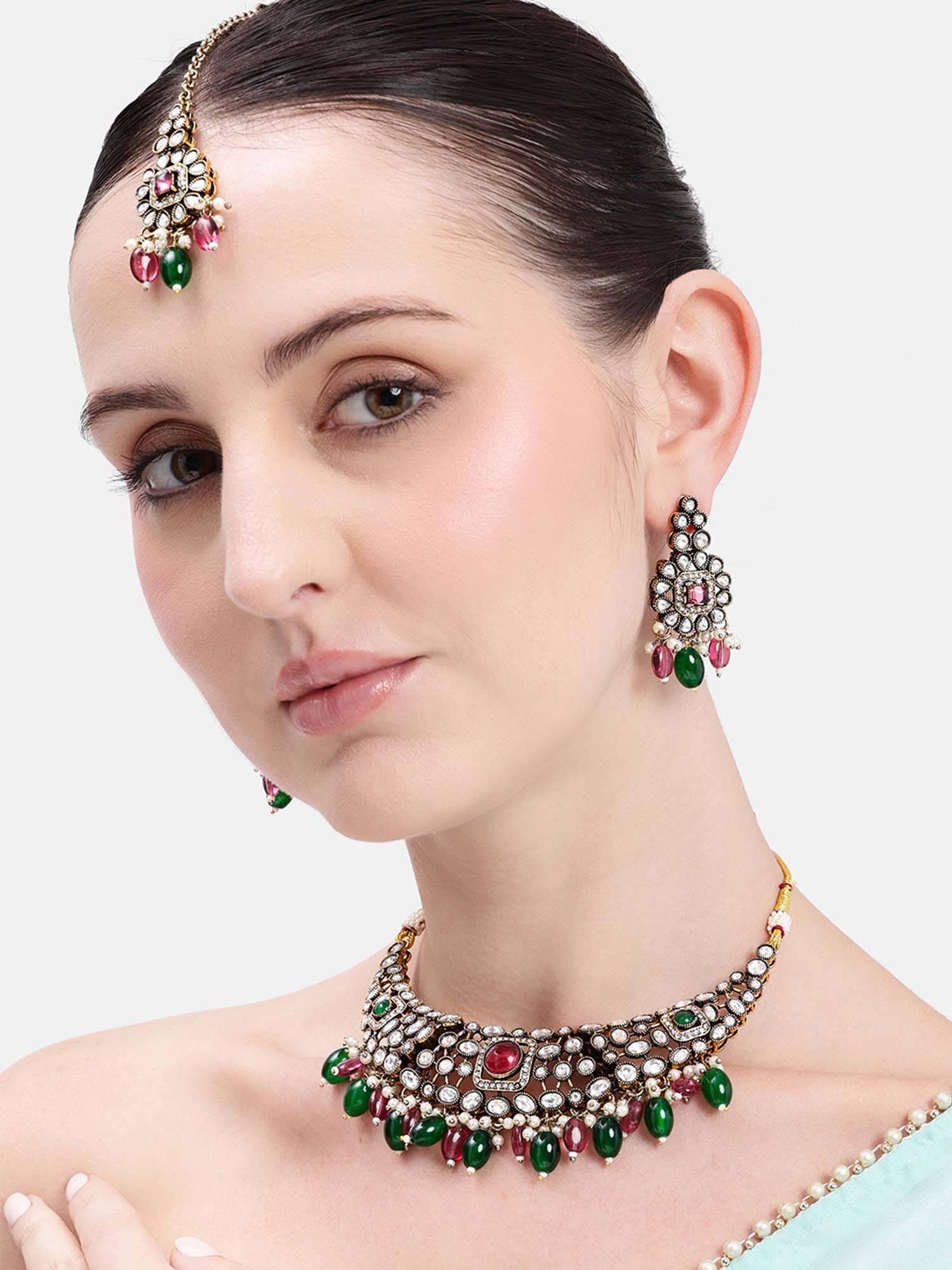 Estele Komalika Ruby Green Kundan Necklace Set