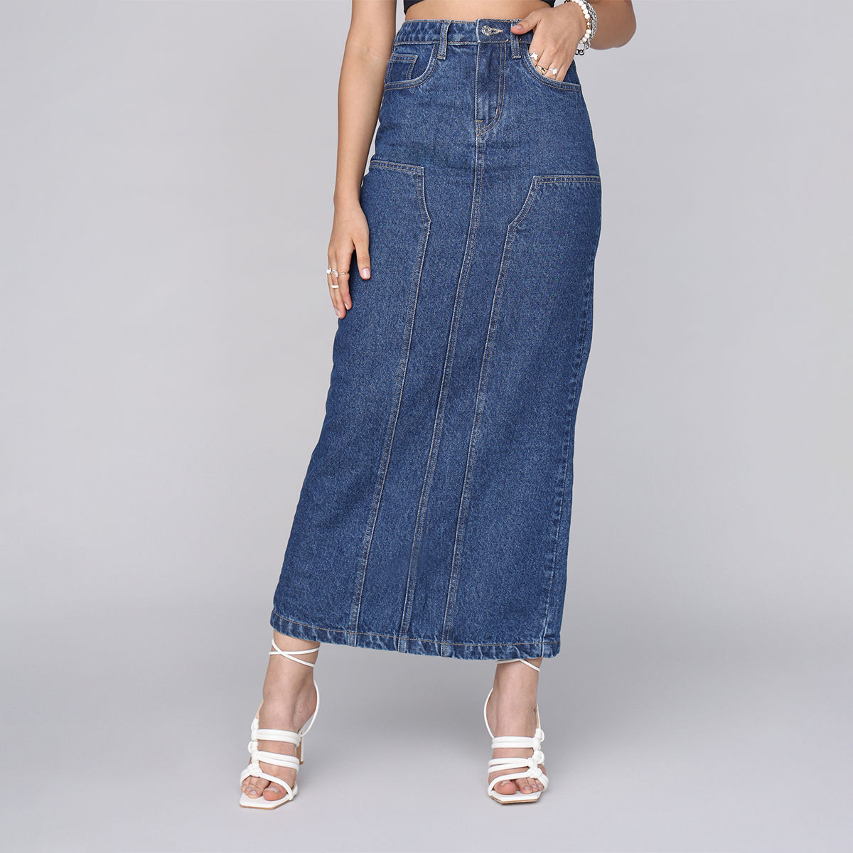 Front and Back Slit Denim Long Skirt – Little Rosie Boutique