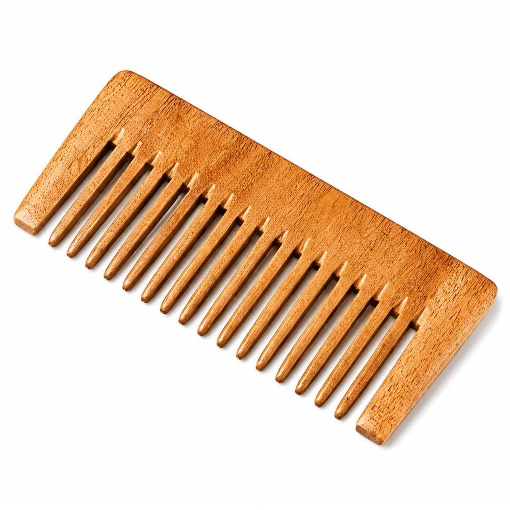 Bronson Professional Kacchi Neem Handmade Wooden Comb - Wide Tooth for Post Shampoo Detangling
