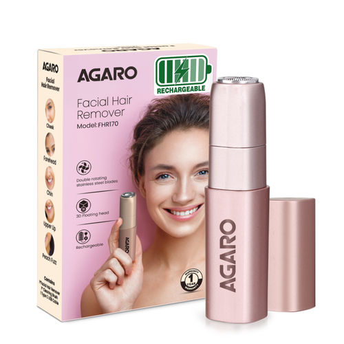 AGARO Facial Hair Remover FHR170, Rechargeable Painless Hair Remover, 3D Floating Head, Rose Gold