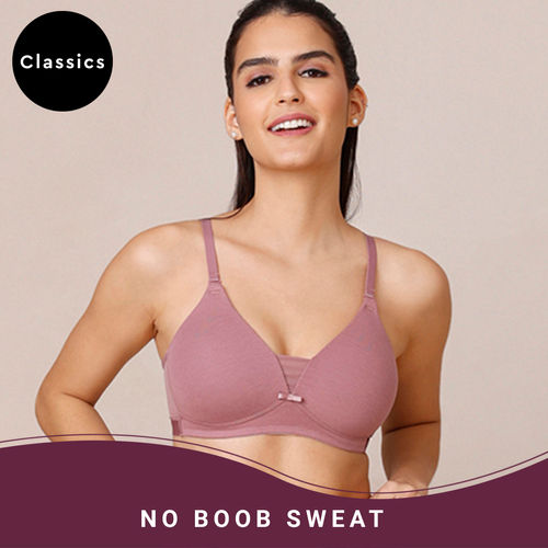 Buy Nykd by Nykaa Breathe Cotton Padded wireless T-shirt bra 3/4th coverage  - Mauve NYB003 Online