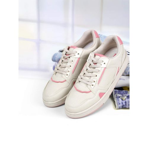 Mochi Women Beige Lace Up Casual Sneakers (EURO 36)