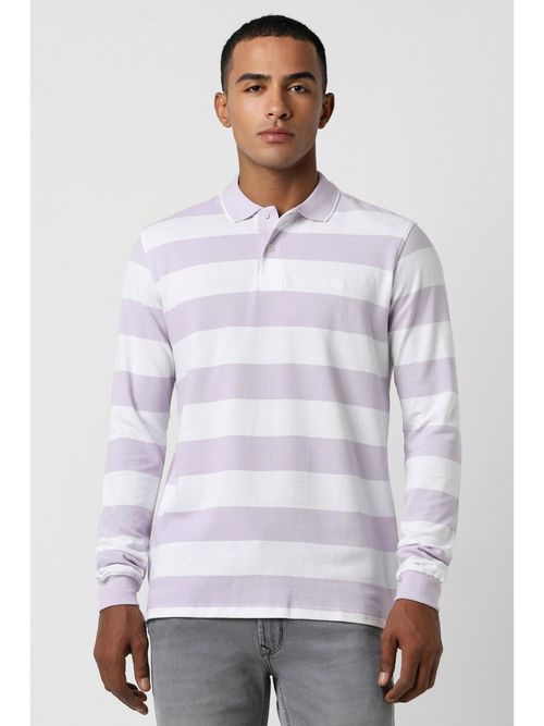 Buy Peter England Men Lilac Stripe Polo Neck Polo T-Shirts Online