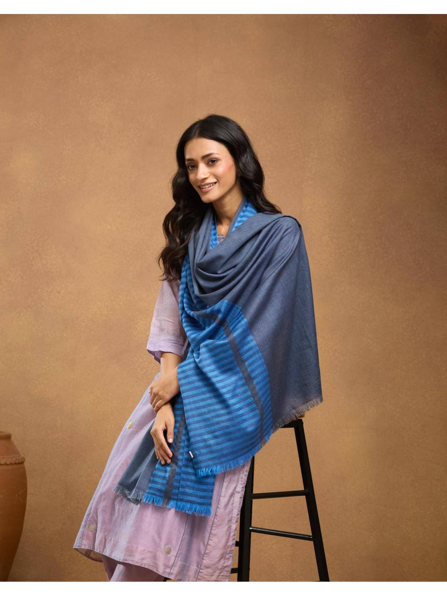 Fabindia Blue Silk Blend Hand Woven Stole