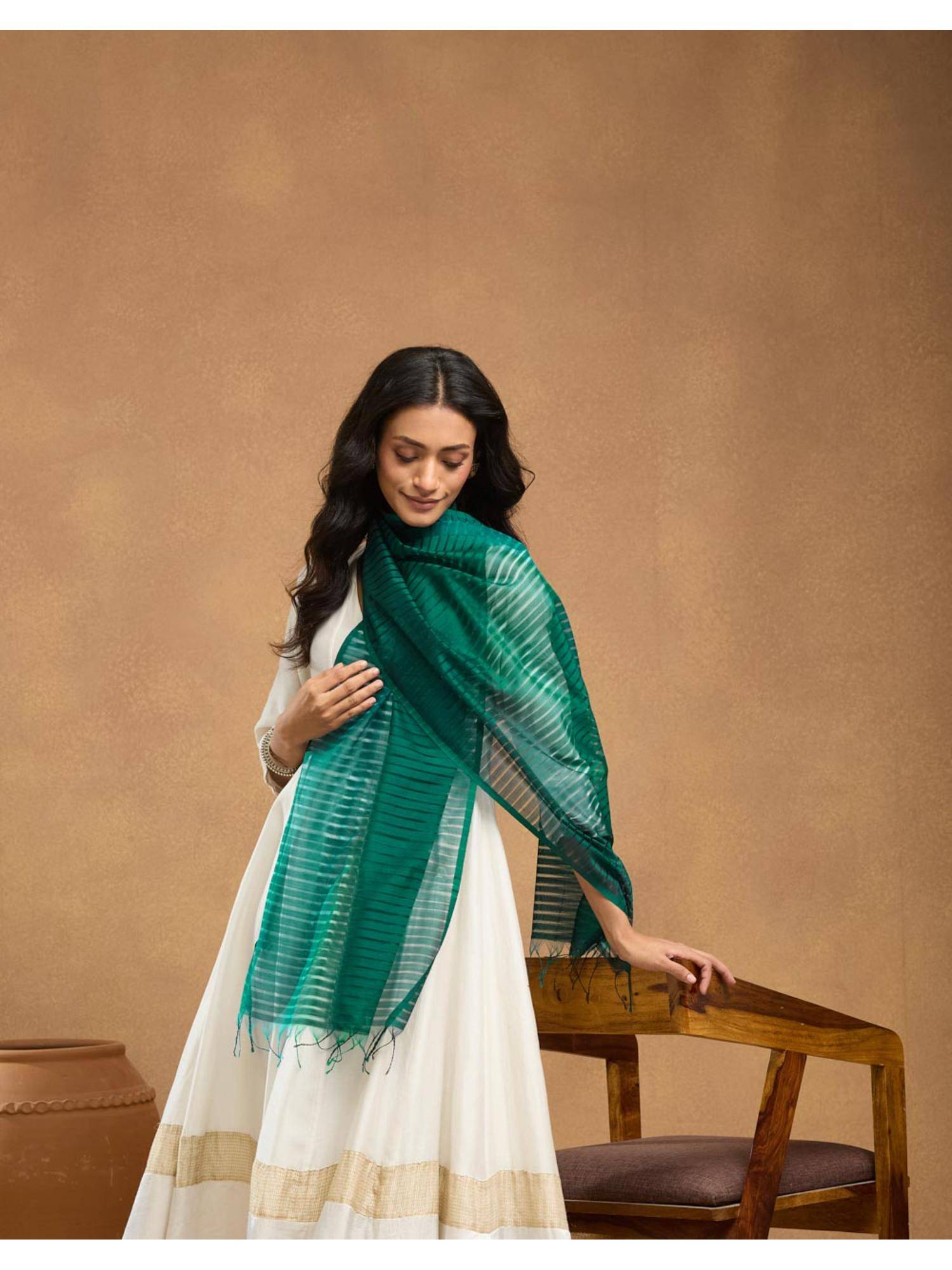 Fabindia Turquoise Cotton Silk Maheshwari Stole