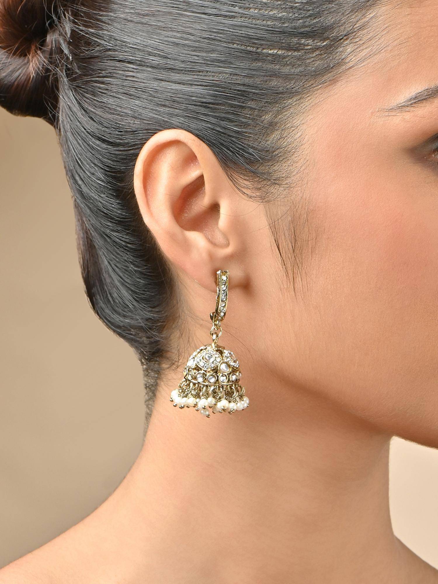 Fida Gold Plated Kundan Dome Jhumka Earrings