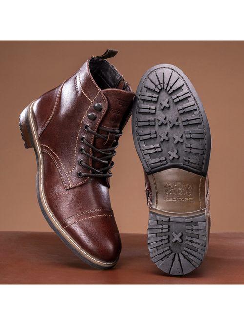 Red Tape Mens Solid Bordo Ankle Length Boots