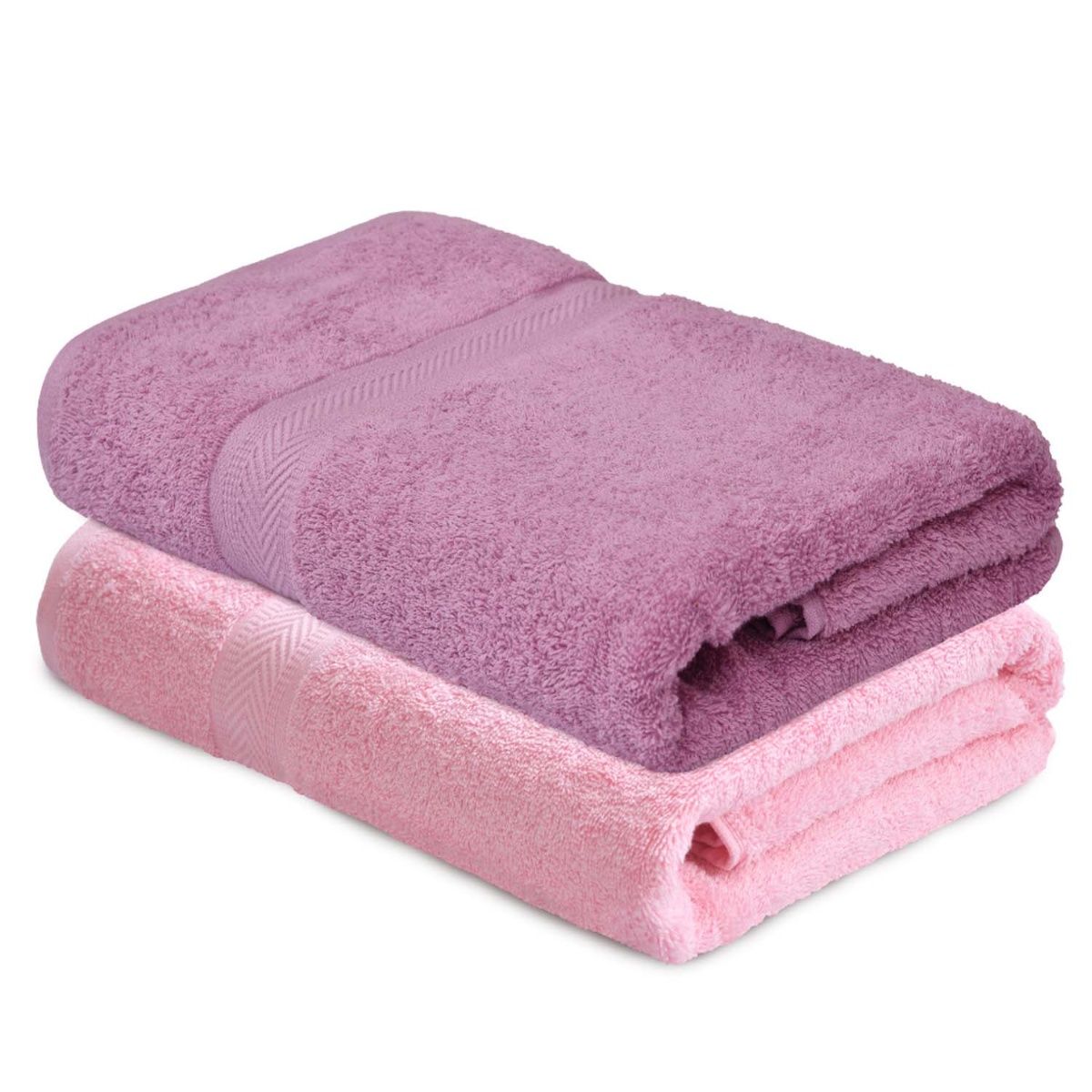 haus & kinder 100% Cotton 2 Piece Bath Towel Set Highly Absorbent Quick Dry  for Beach Gym Pool 500 GSM (Pink & Olive)