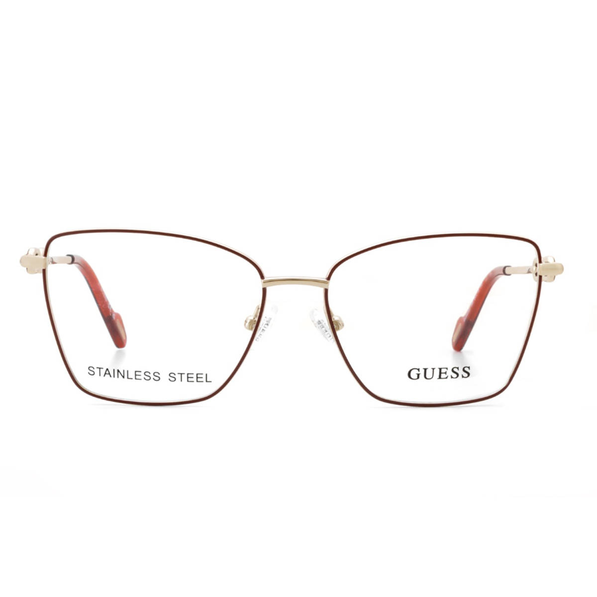 Guess Eyewear for Women with Shiny Light Gold-Red Stainless Steel Frame (54)