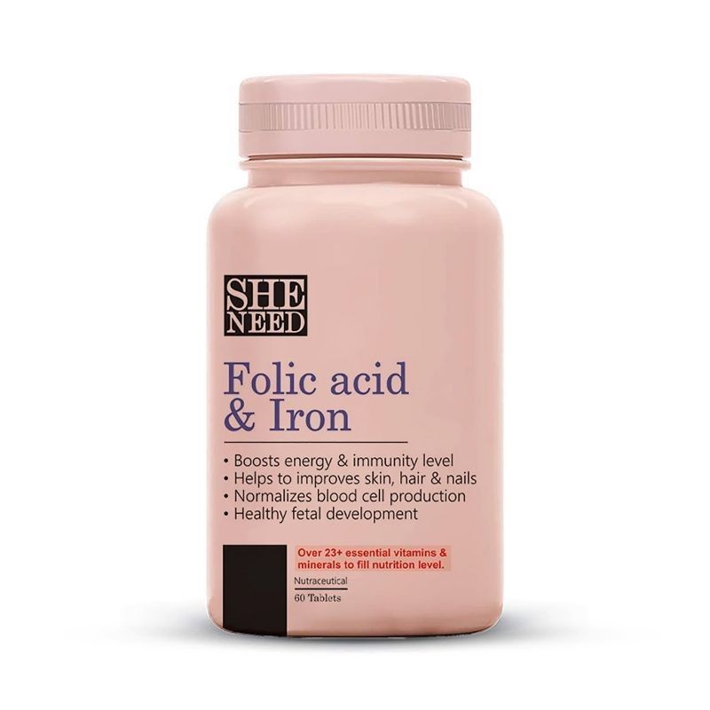 SheNeed Folic Acid & Iron Supplements – Supports Pregnancy & Iron Production