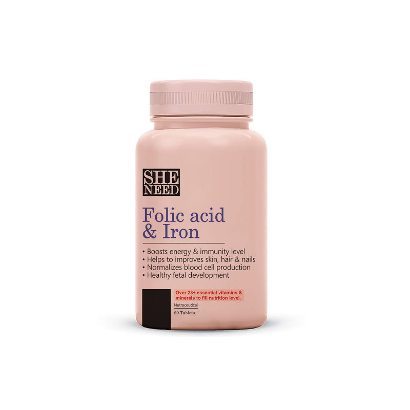 Sheneed Folic Acid & Iron Supplement for Pregnancy, Energy, Hair, Fetal Growth & Blood Iron Levels