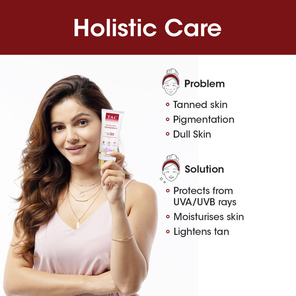 TAC The Ayurveda Co. Kumkumadi Sunscreen SPF 50 With Saffron UVA/UVB, Sun Protection, All Skin