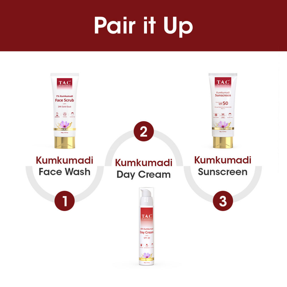 TAC The Ayurveda Co. Kumkumadi Sunscreen SPF 50 With Saffron UVA/UVB, Sun Protection, All Skin