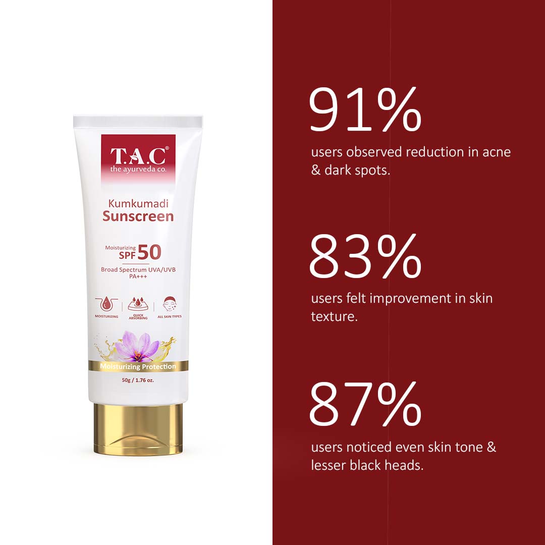 TAC The Ayurveda Co. Kumkumadi Sunscreen SPF 50 With Saffron UVA/UVB, Sun Protection, All Skin