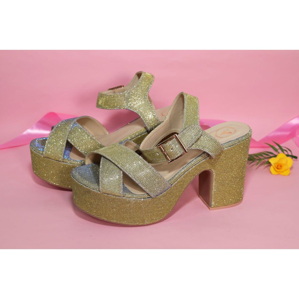 Buy Sana K Luxurious Footwear Green Glitter Sandal Heels for Women