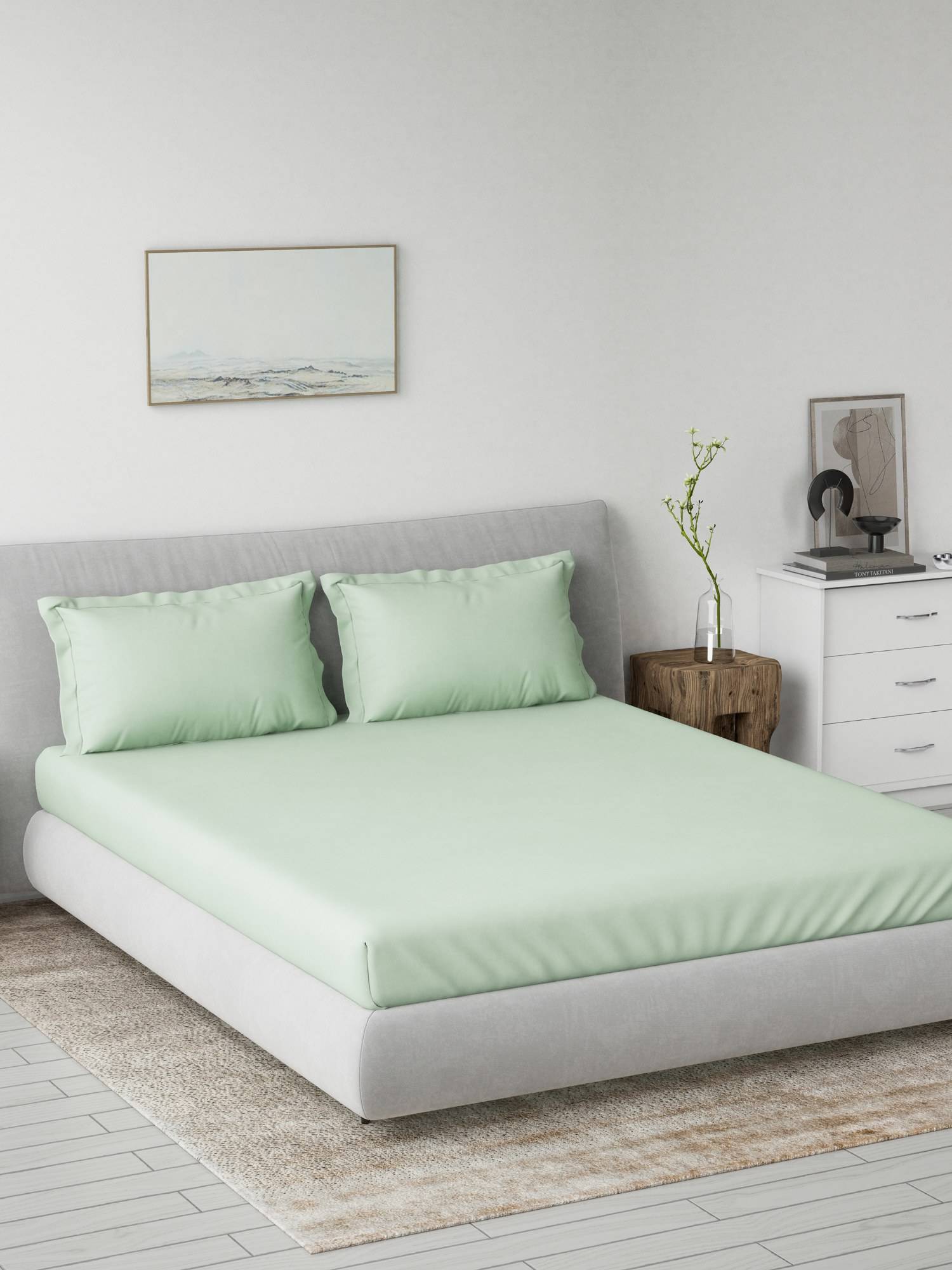 Ddecor Live Beautiful 100% Cotton Spectrum Solid 180Tc Super King Bedsheet with 2 Pillow Cover Green