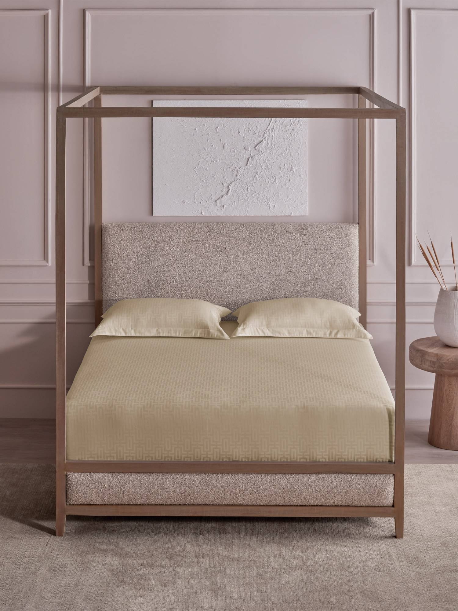Ddecor Live Beautiful 100% Cotton Jacquard Geometric Superking Bedsheet with 2 Pillow Cover Beige