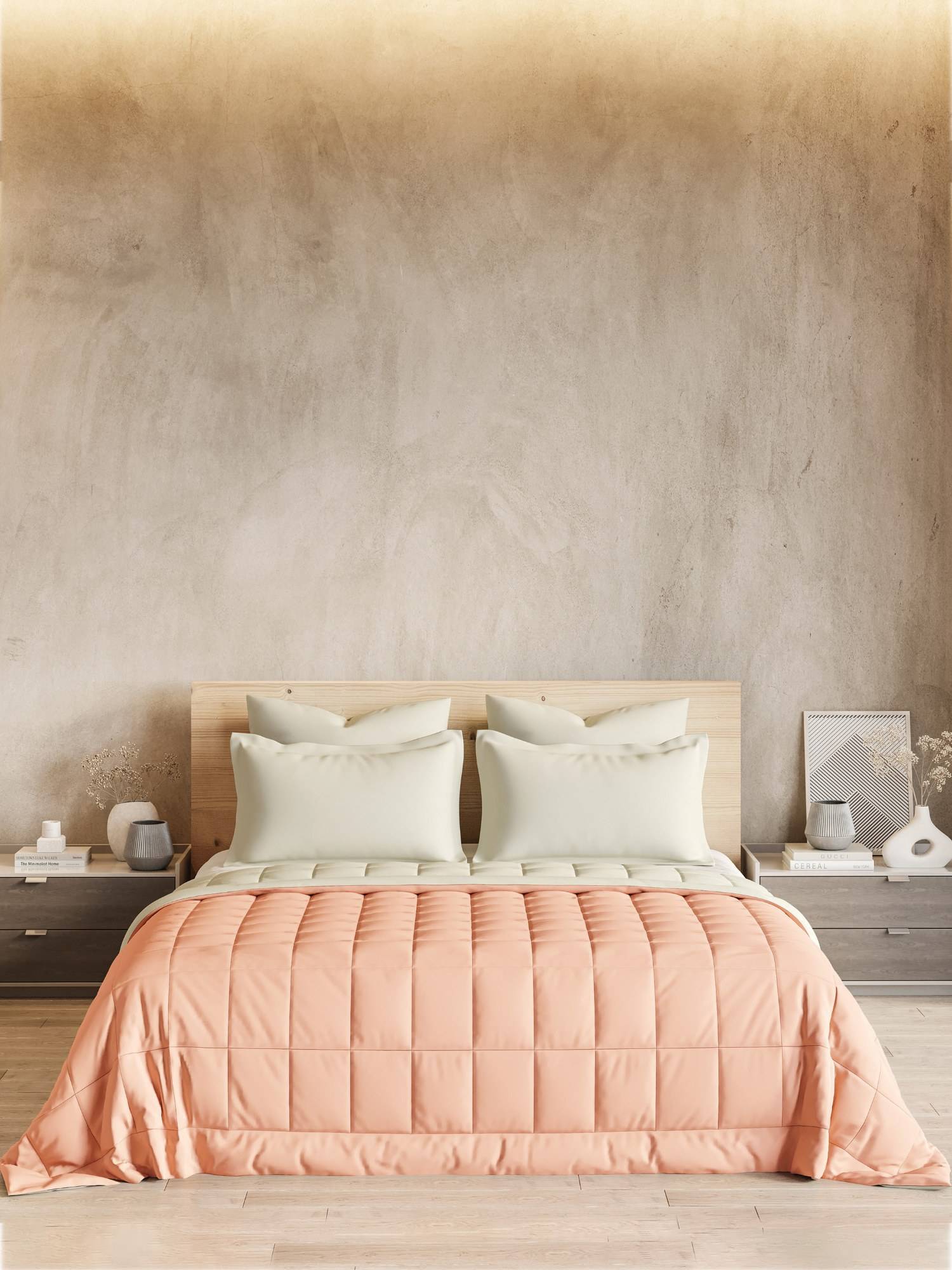 Ddecor Live Beautiful 100% Cotton Creme Collection Reversible Ac Room Plain King Quilt Orange