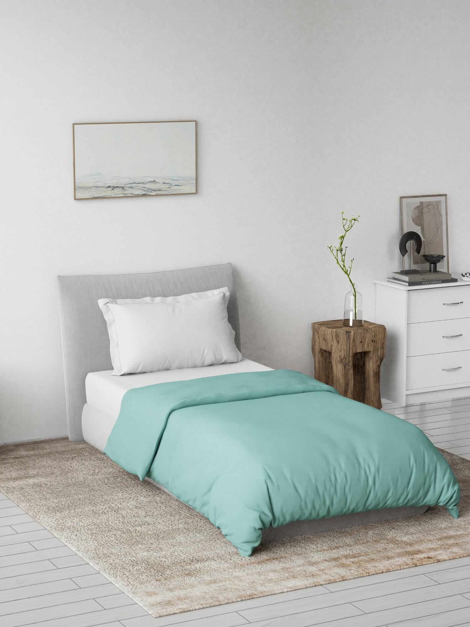 Ddecor Live Beautiful 100% Cotton Creme Collection Reversible Ac Room Plain Single Quilt - Turquoise
