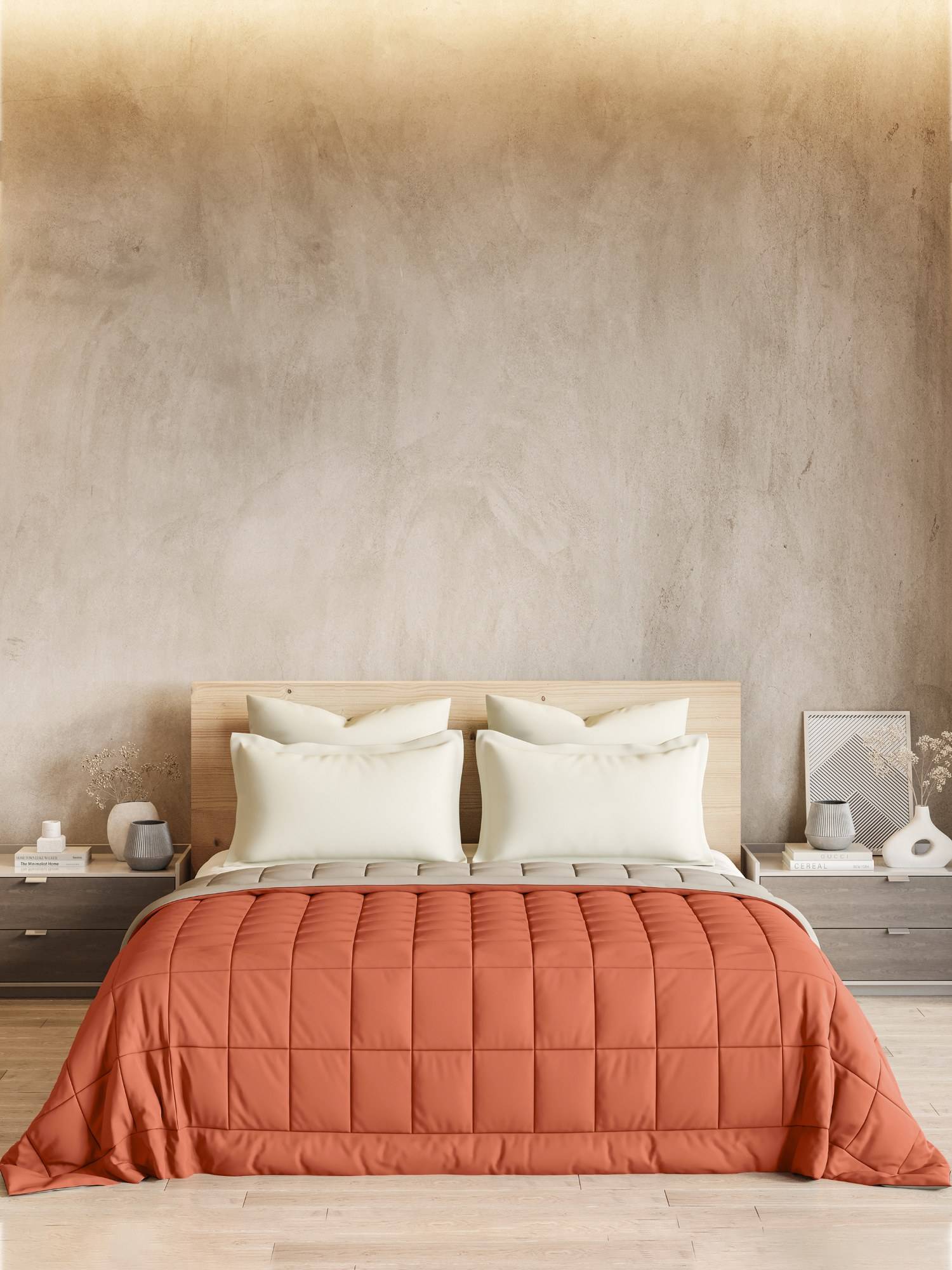 Ddecor Live Beautiful 100% Cotton Creme Collection Reversible Ac Room Plain King Quilt Orange