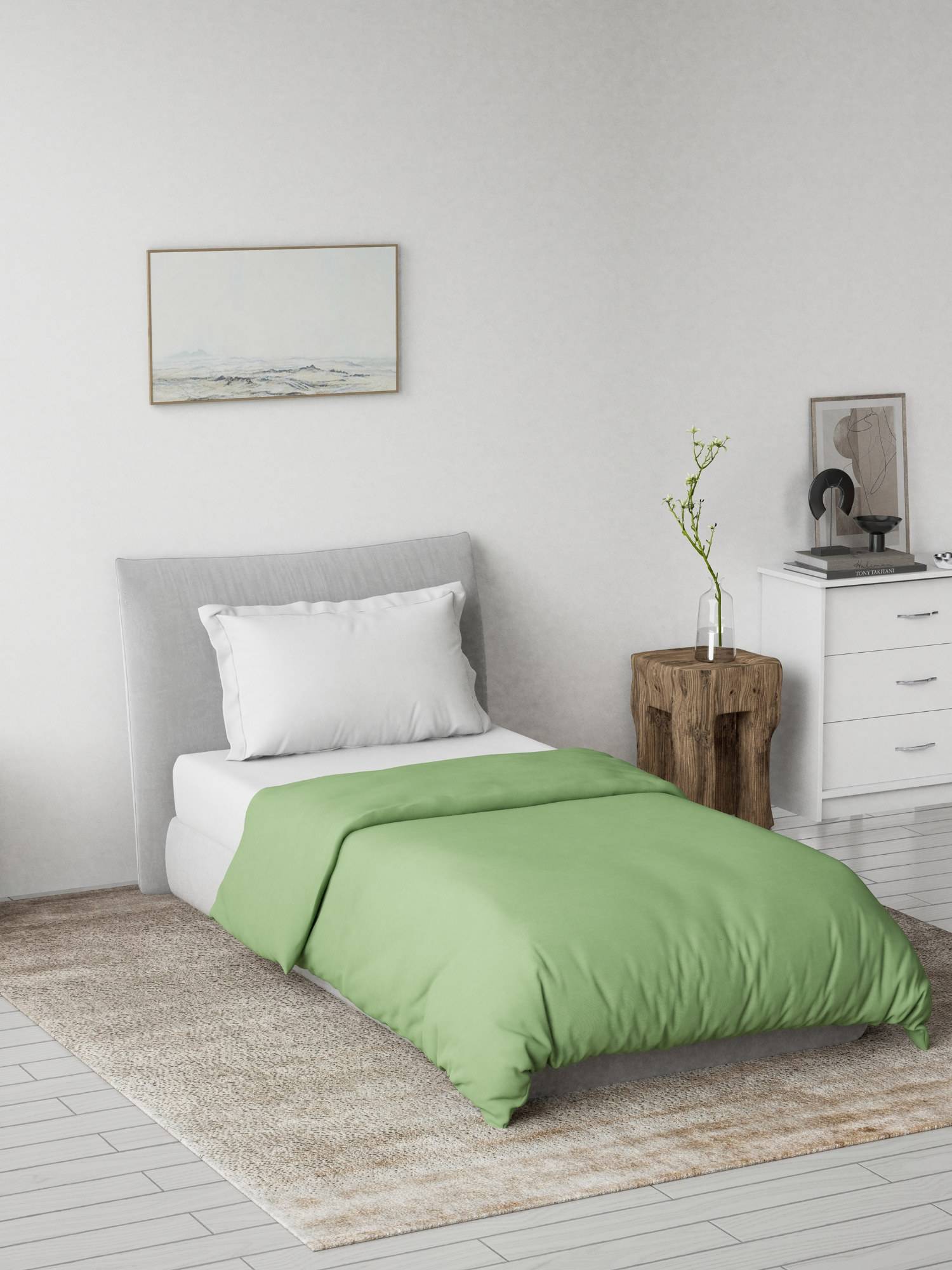 Ddecor Live Beautiful 100% Cotton Creme Collection Reversible Ac Room Plain Single Quilt - Green