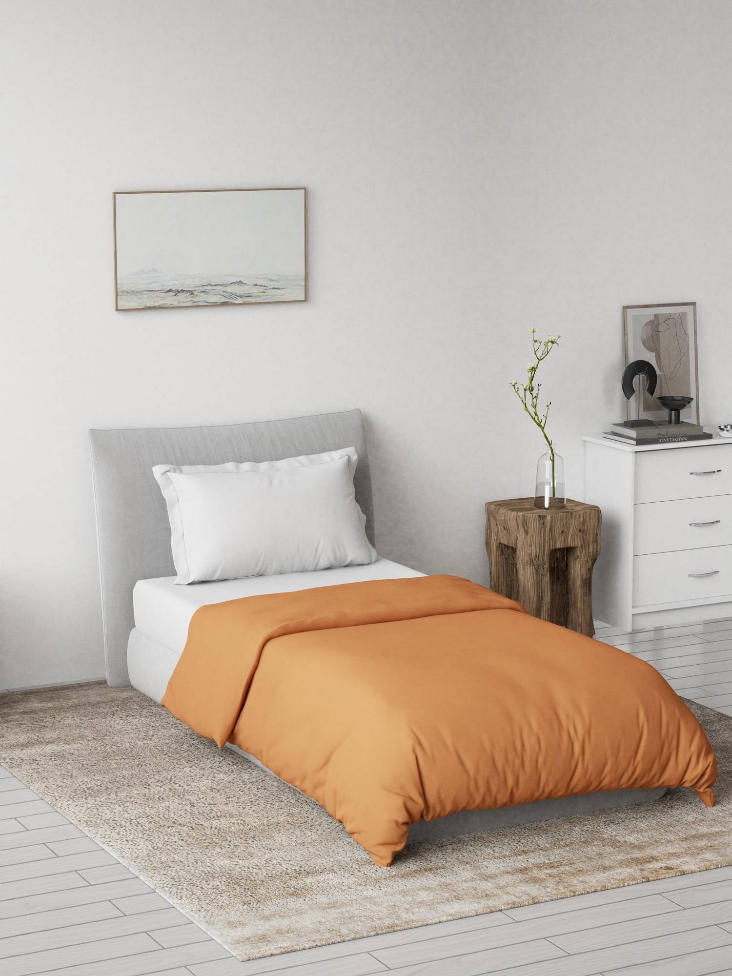Ddecor Live Beautiful 100% Cotton Creme Collection Reversible Ac Room Plain Single Quilt - Orange