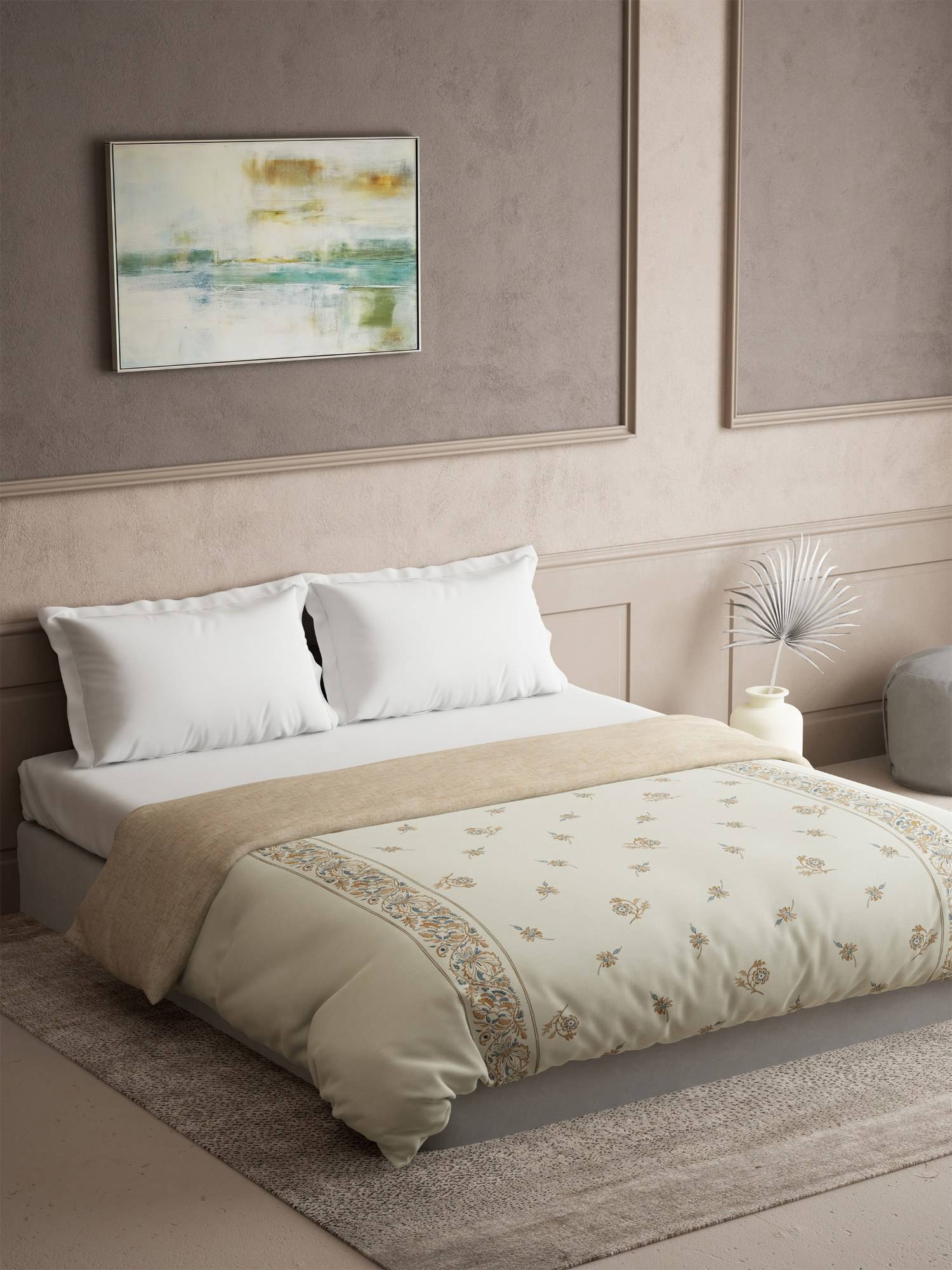Ddecor Live Beautiful Cotton Zeta Collection 180Tc Ethnic Reversible Mild Winter Queen Dohar - Beige