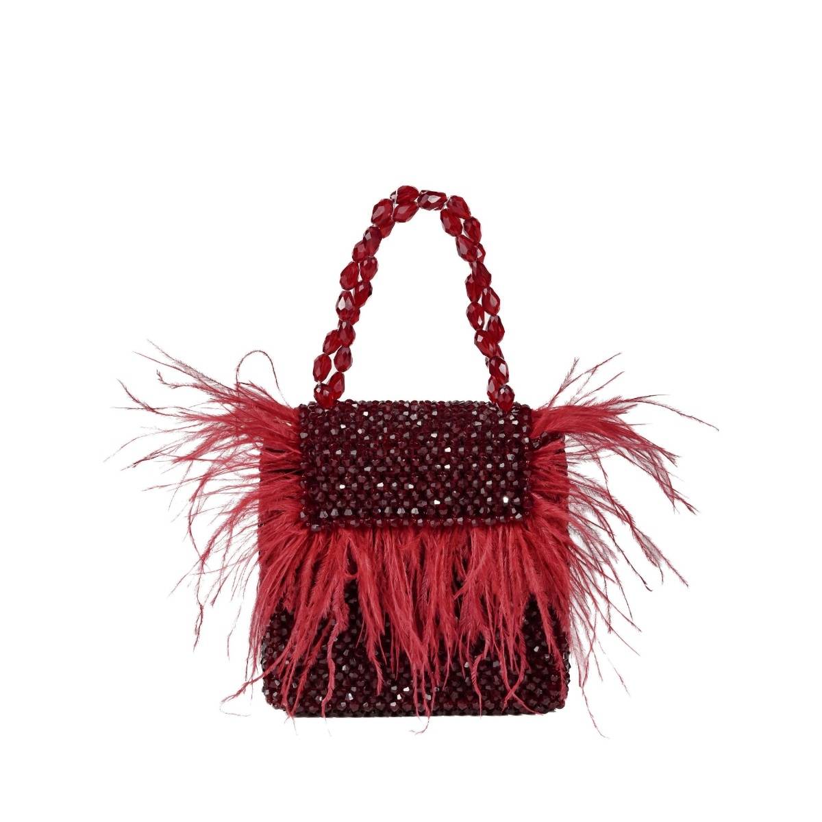 House Of Kosha Natali Red Embellished with Feathers Mini Handbag