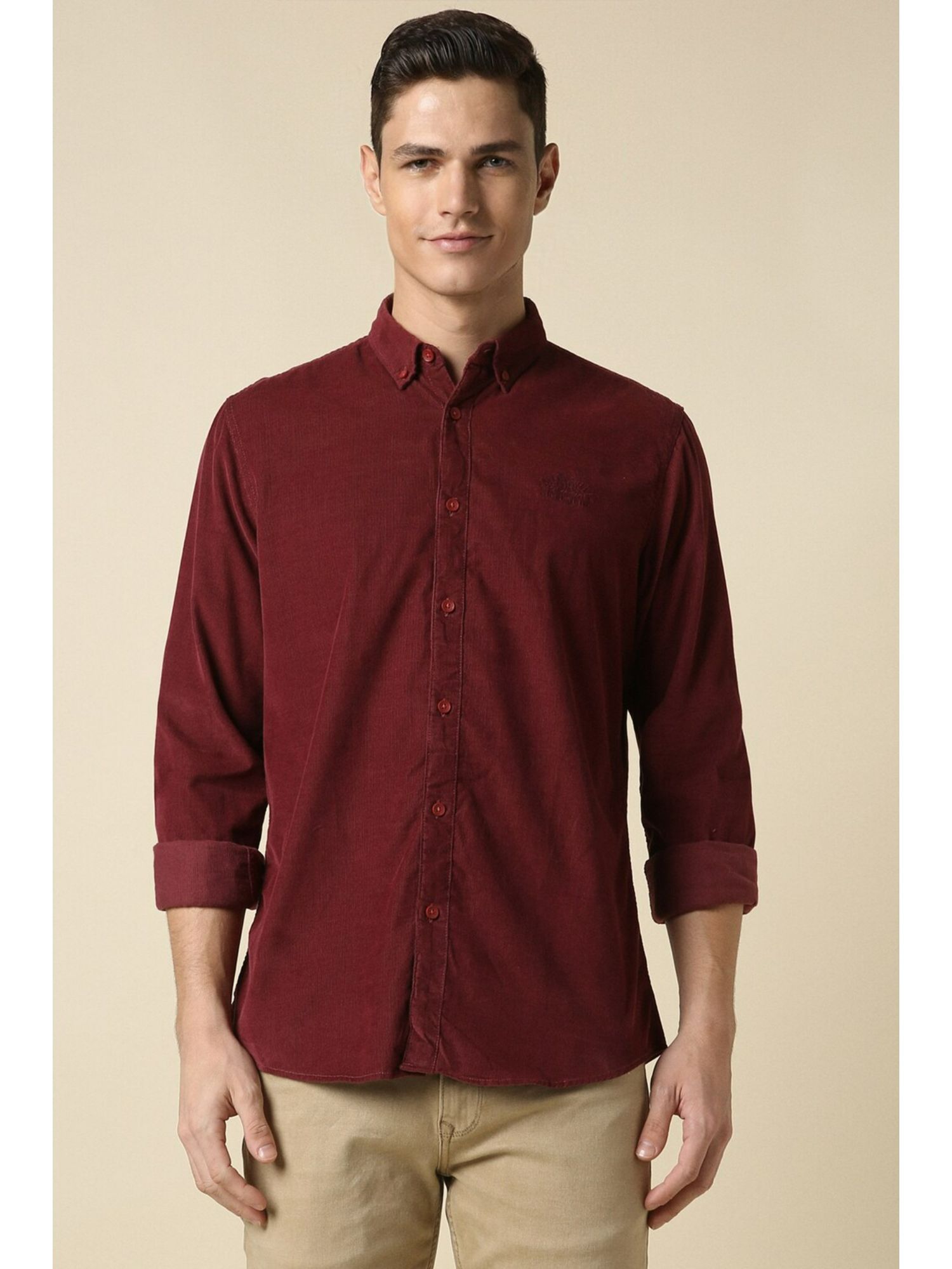 soll様 Buy Allen Solly Men Maroon Custom Fit Textured Full Sleeves Casual