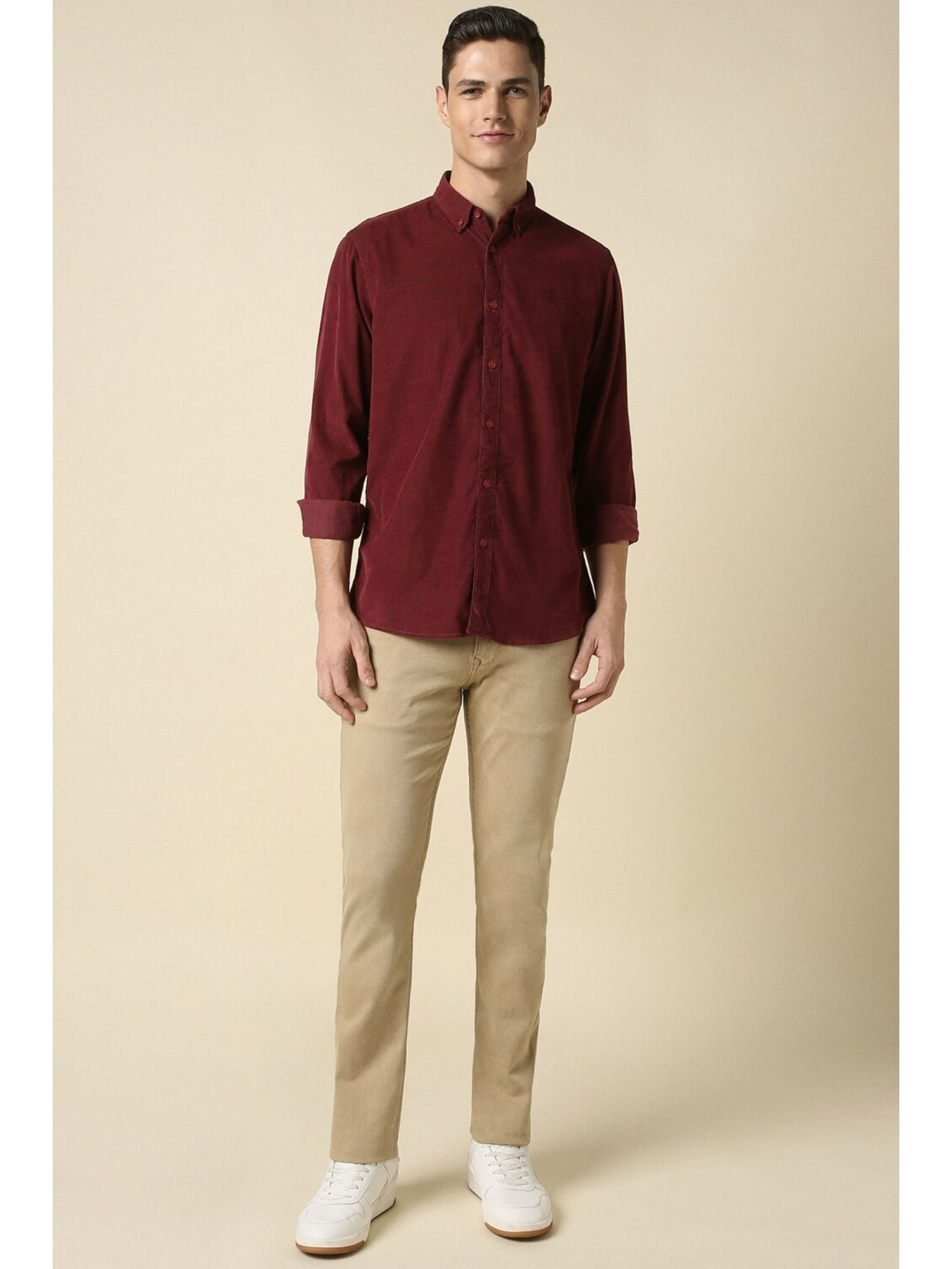 Buy Allen Solly Men Maroon Custom Fit Textured Full Sleeves Casual