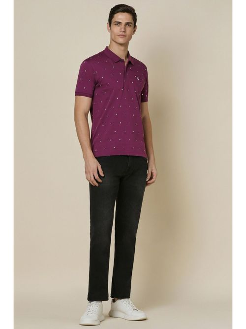 Buy Allen Solly Men Purple Print Polo Neck T-Shirt Online
