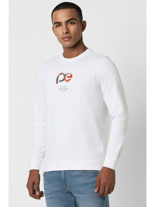 Buy Peter England Men White Print Crew Neck Sweatshirt Online