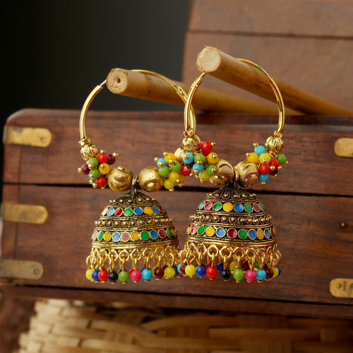 Anika's Creations Gold Plated Multicolored Pearl Ethnic Jhumka Earring: Buy  Anika's Creations Gold Plated Multicolored Pearl Ethnic Jhumka Earring  Online at Best Price in India | Nykaa